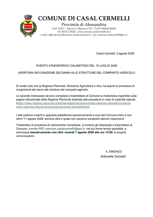 Avviso ricognizione danni comparto agricolo